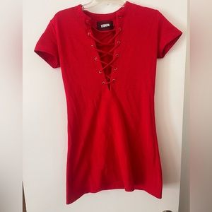 Reformation red mini lace up dress